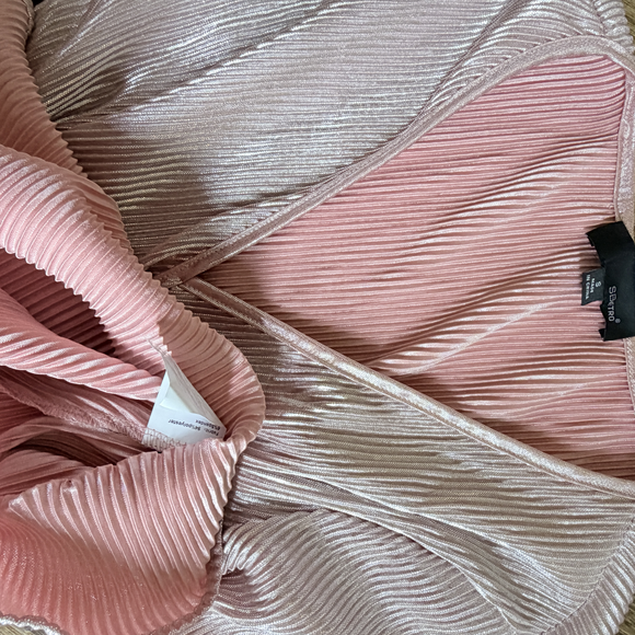 Sbetro Metallic Rose Gold Wrap pull over barrel long sleeve dress  pink art deco - Picture 6 of 7